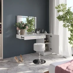 Schminktisch Sherry Weiß/Weiß Hochglanz 120 cm 4 Teile Vicco