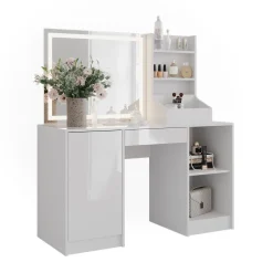 Schminktisch Sherry Weiß/Weiß Hochglanz 128.2 cm mit LED-Spiegel Vicco