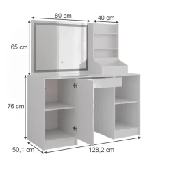 Schminktisch Sherry Weiß/Weiß Hochglanz 128.2 cm mit LED-Spiegel Vicco