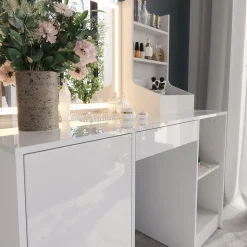 Schminktisch Sherry Weiß/Weiß Hochglanz 128.2 cm mit LED-Spiegel Vicco