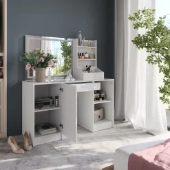 Schminktisch Sherry Weiß/Weiß Hochglanz 128.2 cm mit LED-Spiegel Vicco