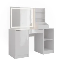 Schminktisch Sherry Weiß/Weiß Hochglanz 128.2 cm mit LED-Spiegel Vicco