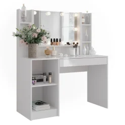 Schminktisch Sherry Weiß/Weiß Hochglanz 119.8 cm 4 Teile Vicco