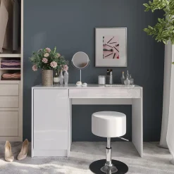 Schminktisch Sherry Weiß/Weiß Hochglanz 119.8 cm mit Hocker Vicco