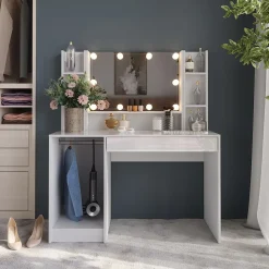 Schminktisch Sherry Weiß/Weiß Hochglanz 119.8 cm 4 Teile Vicco