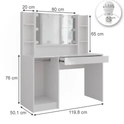 Schminktisch Sherry Weiß/Weiß Hochglanz 119.8 cm 4 Teile Vicco