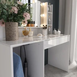 Schminktisch Sherry Weiß/Weiß Hochglanz 119.8 cm 4 Teile Vicco