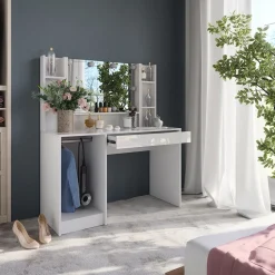 Schminktisch Sherry Weiß/Weiß Hochglanz 119.8 cm 4 Teile Vicco