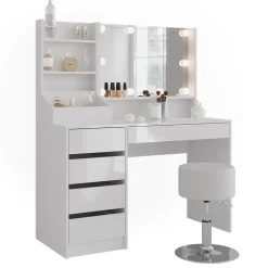 Schminktisch Sherry Weiß/Weiß Hochglanz 119.8 cm 4 Teile Vicco