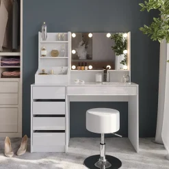 Schminktisch Sherry Weiß/Weiß Hochglanz 119.8 cm 4 Teile Vicco