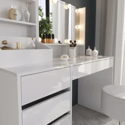 Schminktisch Sherry Weiß/Weiß Hochglanz 119.8 cm 4 Teile Vicco