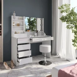 Schminktisch Sherry Weiß/Weiß Hochglanz 119.8 cm 4 Teile Vicco