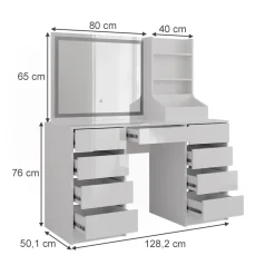 Schminktisch Sherry Weiß/Weiß Hochglanz 128.2 cm 3 Teile Vicco