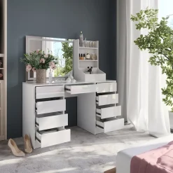 Schminktisch Sherry Weiß/Weiß Hochglanz 128.2 cm 3 Teile Vicco