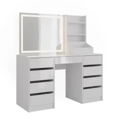 Schminktisch Sherry Weiß/Weiß Hochglanz 128.2 cm 3 Teile Vicco