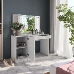 Schminktisch Sherry Weiß/Weiß Hochglanz 119.8 cm mit LED-Spiegel Vicco