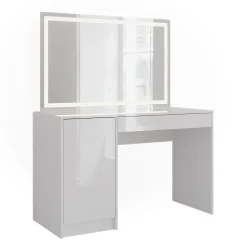 Schminktisch Sherry Weiß/Weiß Hochglanz 119.8 cm mit LED-Spiegel Vicco