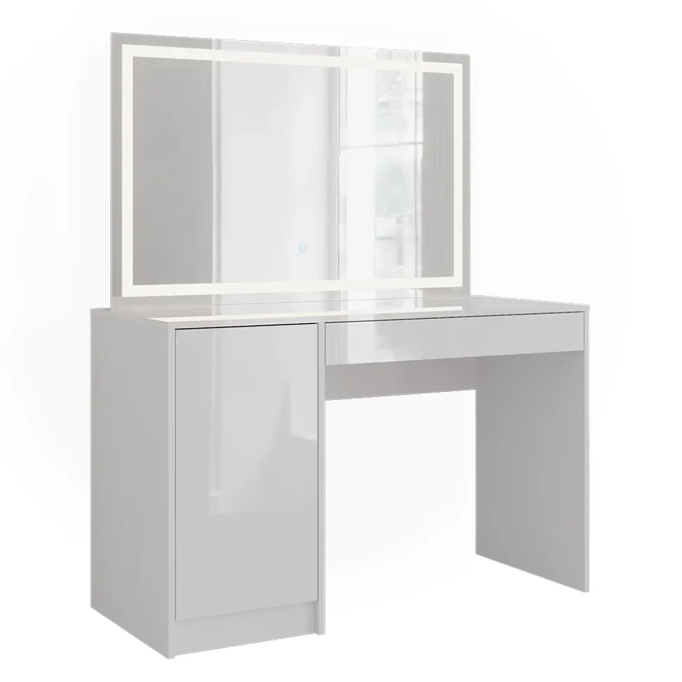 Schminktisch Sherry Weiß/Weiß Hochglanz 119.8 cm mit LED-Spiegel Vicco