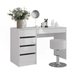 Schminktisch Sherry Weiß/Weiß Hochglanz 119.8 cm mit Hocker Vicco