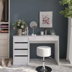Schminktisch Sherry Weiß/Weiß Hochglanz 119.8 cm mit Hocker Vicco