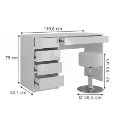 Schminktisch Sherry Weiß/Weiß Hochglanz 119.8 cm mit Hocker Vicco
