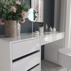 Schminktisch Sherry Weiß/Weiß Hochglanz 119.8 cm mit Hocker Vicco