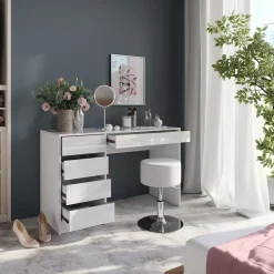 Schminktisch Sherry Weiß/Weiß Hochglanz 119.8 cm mit Hocker Vicco