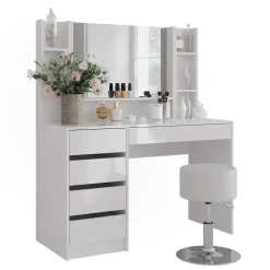 Schminktisch Sherry Weiß/Weiß Hochglanz 119.8 cm 5 Teile Vicco