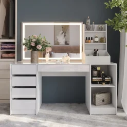 Schminktisch Sherry Weiß/Weiß Hochglanz 158.2 cm 3 Teile Vicco