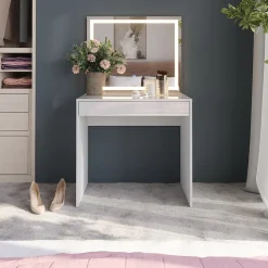 Schminktisch Sherry Weiß/Weiß Hochglanz 81.4 cm mit LED-Spiegel Vicco