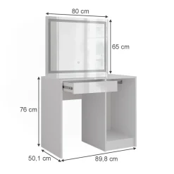 Schminktisch Sherry Weiß/Weiß Hochglanz 89.8 cm mit LED-Spiegel Vicco