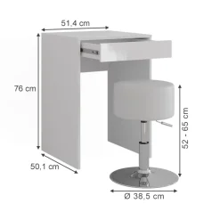Schminktisch Sherry Weiß/Weiß Hochglanz 51.4 cm mit Hocker Vicco