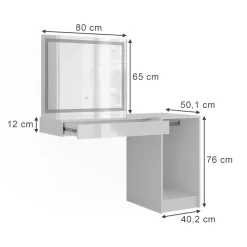 Schminktisch Sherry Weiß/Weiß Hochglanz 120 cm 3 Teile Vicco
