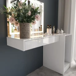 Schminktisch Sherry Weiß/Weiß Hochglanz 120 cm 3 Teile Vicco