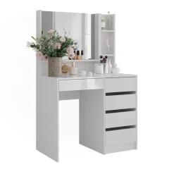 Schminktisch Sherry Weiß/Weiß Hochglanz 89.8 cm 3 Teile Vicco