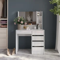 Schminktisch Sherry Weiß/Weiß Hochglanz 89.8 cm 3 Teile Vicco