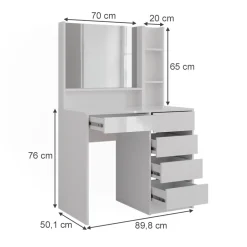 Schminktisch Sherry Weiß/Weiß Hochglanz 89.8 cm 3 Teile Vicco