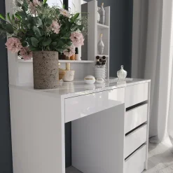 Schminktisch Sherry Weiß/Weiß Hochglanz 89.8 cm 3 Teile Vicco