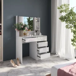 Schminktisch Sherry Weiß/Weiß Hochglanz 89.8 cm 3 Teile Vicco