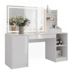 Schminktisch Sherry Weiß/Weiß Hochglanz 158.2 cm 3 Teile Vicco