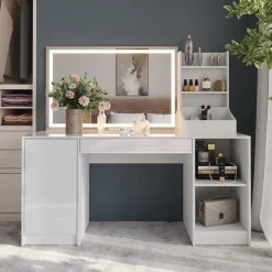 Schminktisch Sherry Weiß/Weiß Hochglanz 158.2 cm 3 Teile Vicco