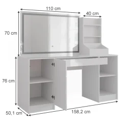Schminktisch Sherry Weiß/Weiß Hochglanz 158.2 cm 3 Teile Vicco