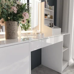 Schminktisch Sherry Weiß/Weiß Hochglanz 158.2 cm 3 Teile Vicco