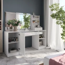 Schminktisch Sherry Weiß/Weiß Hochglanz 158.2 cm 3 Teile Vicco