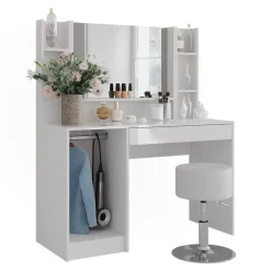 Schminktisch Sherry Weiß/Weiß Hochglanz 119.8 cm 5 Teile Vicco