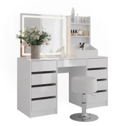 Schminktisch Sherry Weiß/Weiß Hochglanz 128.2 cm 4 Teile Vicco