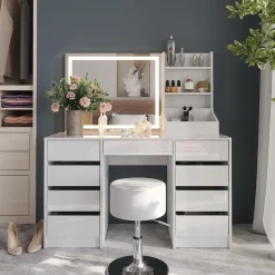 Schminktisch Sherry Weiß/Weiß Hochglanz 128.2 cm 4 Teile Vicco