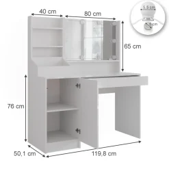 Schminktisch Sherry Weiß/Weiß Hochglanz 119.8 cm 4 Teile Vicco