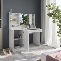 Schminktisch Sherry Weiß/Weiß Hochglanz 119.8 cm 4 Teile Vicco