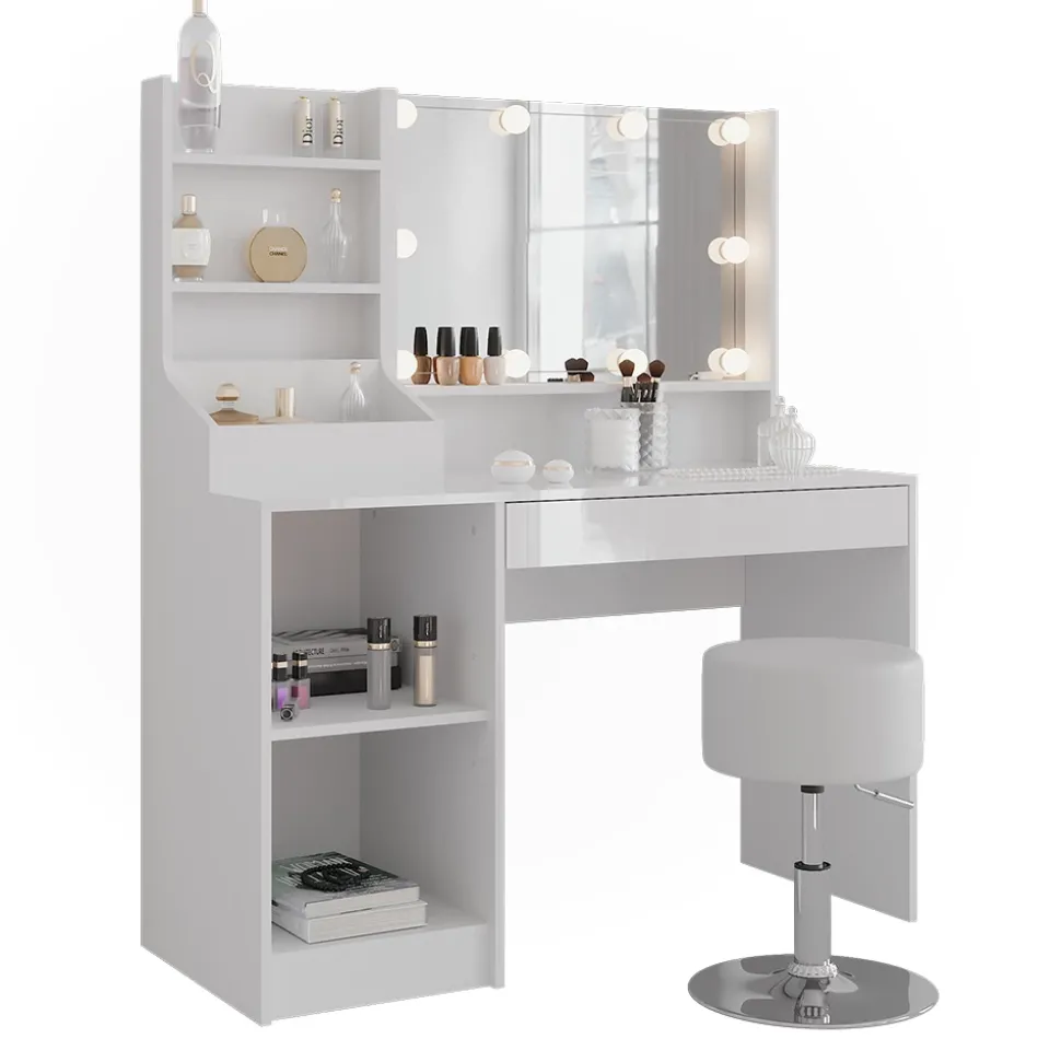 Schminktisch Sherry Weiß/Weiß Hochglanz 119.8 cm 5 Teile Vicco